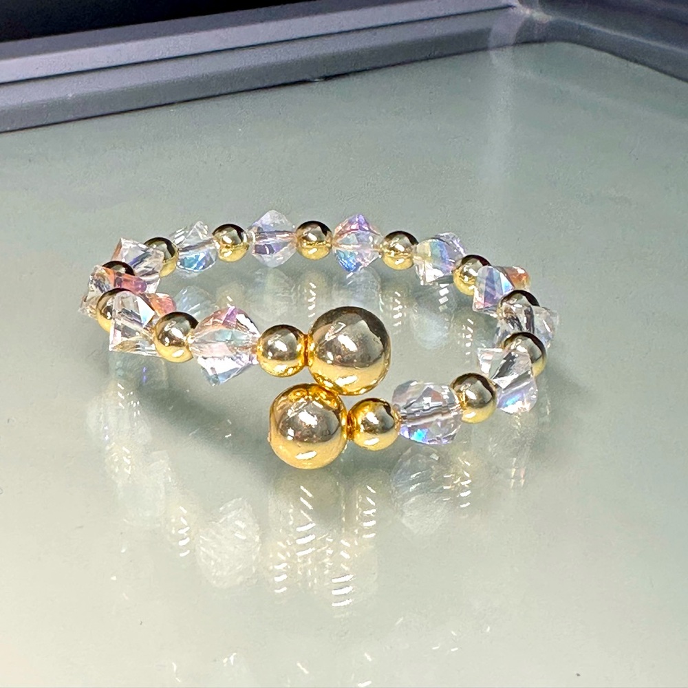 AB CRYSTALS + GOLD HEMATITE BRACELET  size 6” up to 7”